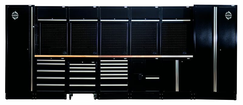 BUNKER Modulaire opbergcombinatie met gootsteen en hardhouten werkblad, 25dlg