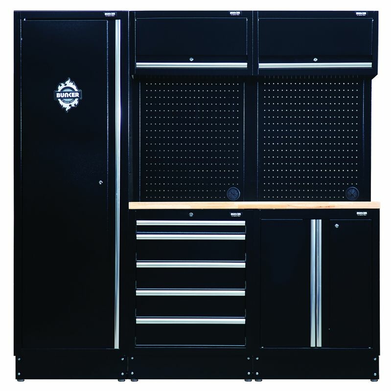 BUNKER Modulaire opbergcombinatie met hardhouten werkblad, 11dlg