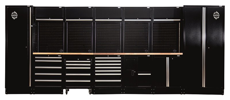 BUNKER Modulaire opbergcombinatie met hardhouten werkblad, 25dlg