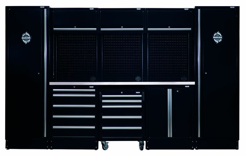 BUNKER Modulaire opbergcombinatie met roestvrijstalen werkblad, 16dlg
