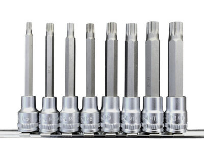 3/8" Doppenrail veeltand/spline lang, 8dlg
