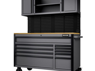 BUNKER Gereedschapswagen/werkbank met achterwand, 142cm, licht grijs