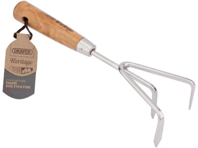 Roestvrijstalen handcultivator met essenhouten handvat